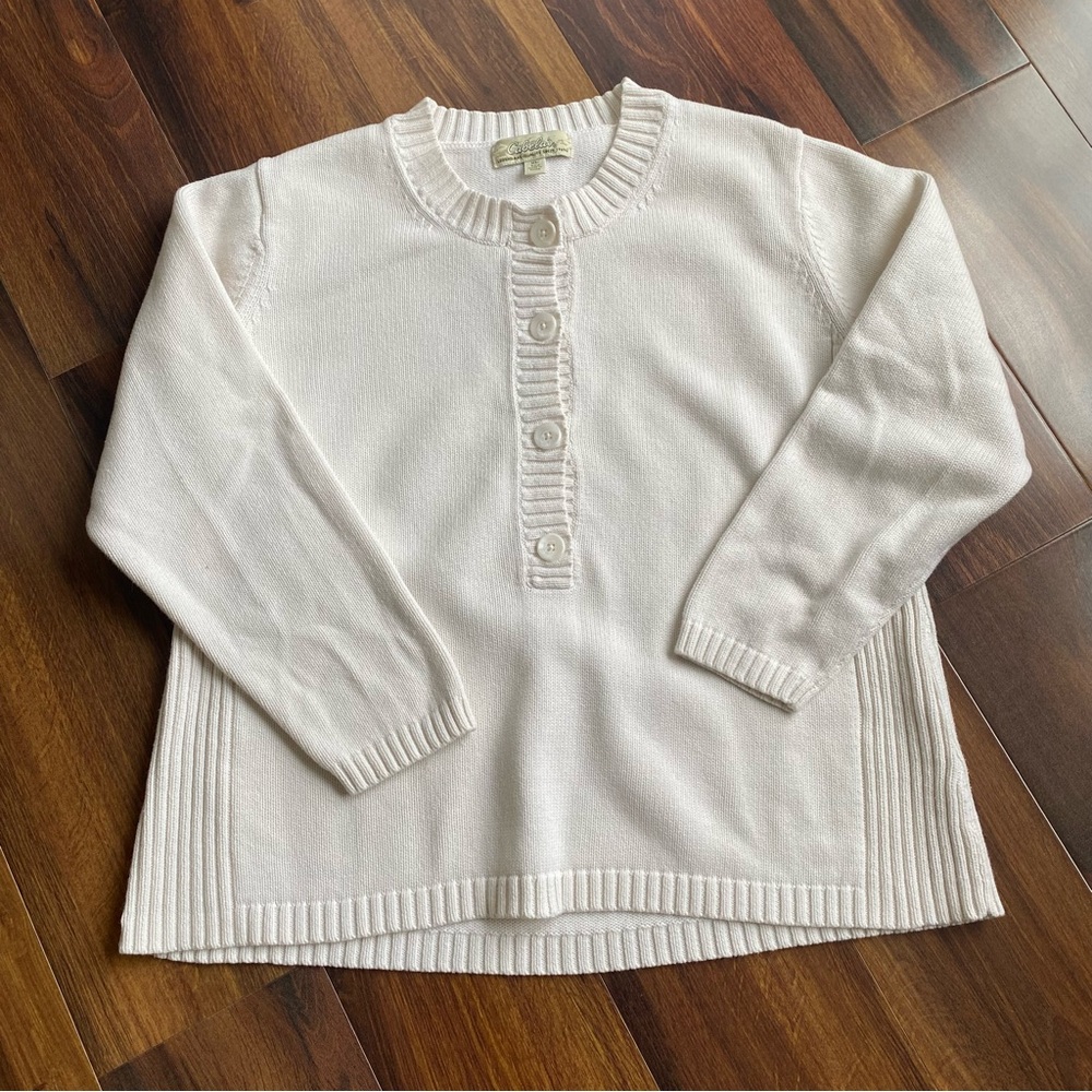 Cabelas 100% Cotton Thick 3/4 Button Ribbed Sweater White